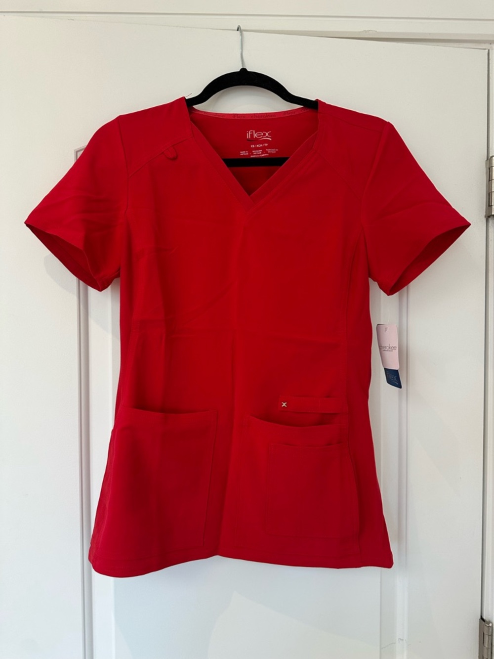 Cherokee Bright Red V-Neck Short Sleeve Medical Top